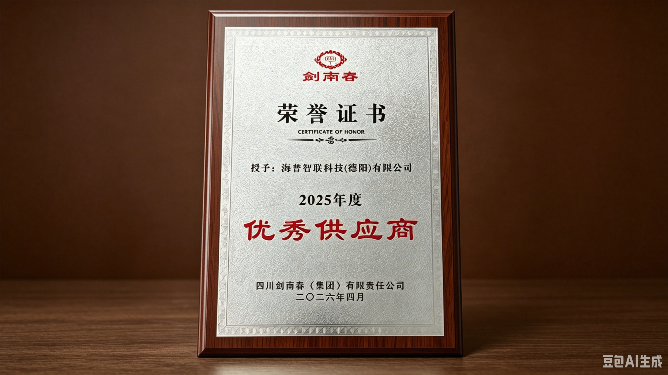 喜报｜实力登顶！海普智联斩获剑南春 2025 年度瓶盖类供应商综合考评榜首，荣膺优秀供应商